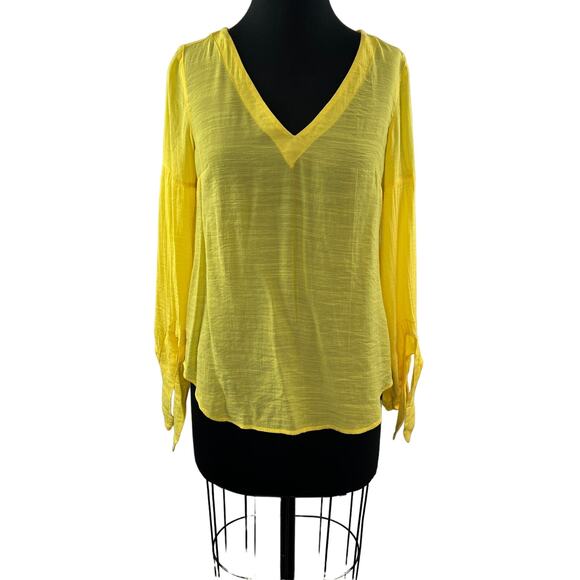 ANTHROPOLOGIE MAEVE Verona Yellow Tied Sleeve V-Neckline Top Blouse Size XS - Picture 1 of 10